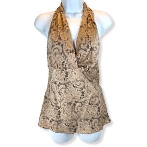 Express | Medium | Silk Blend Gold Black Floral Design Backless Cami Tank Top